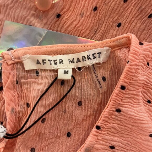 After Market Pink & Black Polka Dot Short Sleeve Peplum Crew Neck Blouse - NWT - Picture 5 of 7